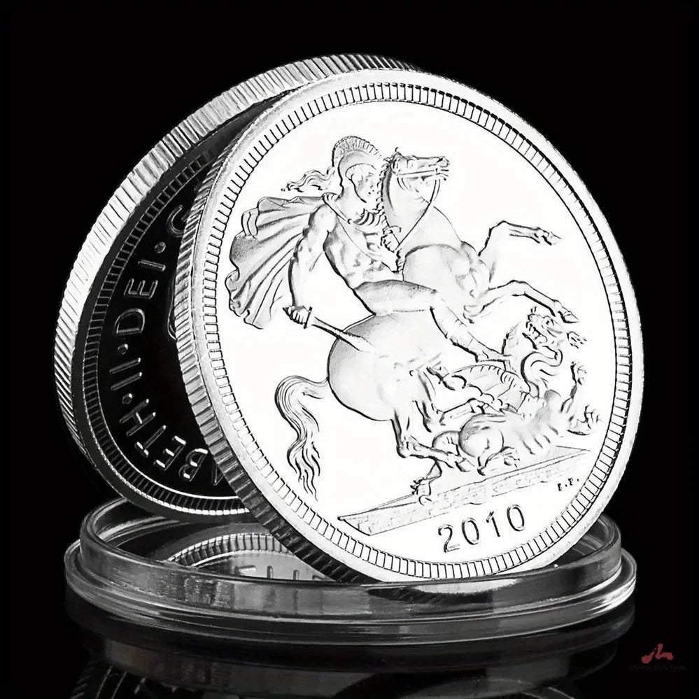 St.George and The Dragon Souvenir Silvery Plated Coin Collectible Gift Challenge Coin Elizabeth II Pattern Commemorative Coin 1307-Chinese Style Finds™