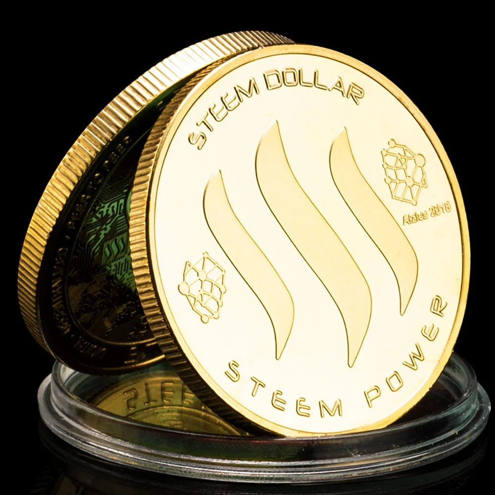 Steem Dollar Physical Crypto Coin Gold Plated Souvenir Coin Steem Powwer Collectible Cryptocurrency Coin Commemorative Coin 1588-Chinese Style Finds™