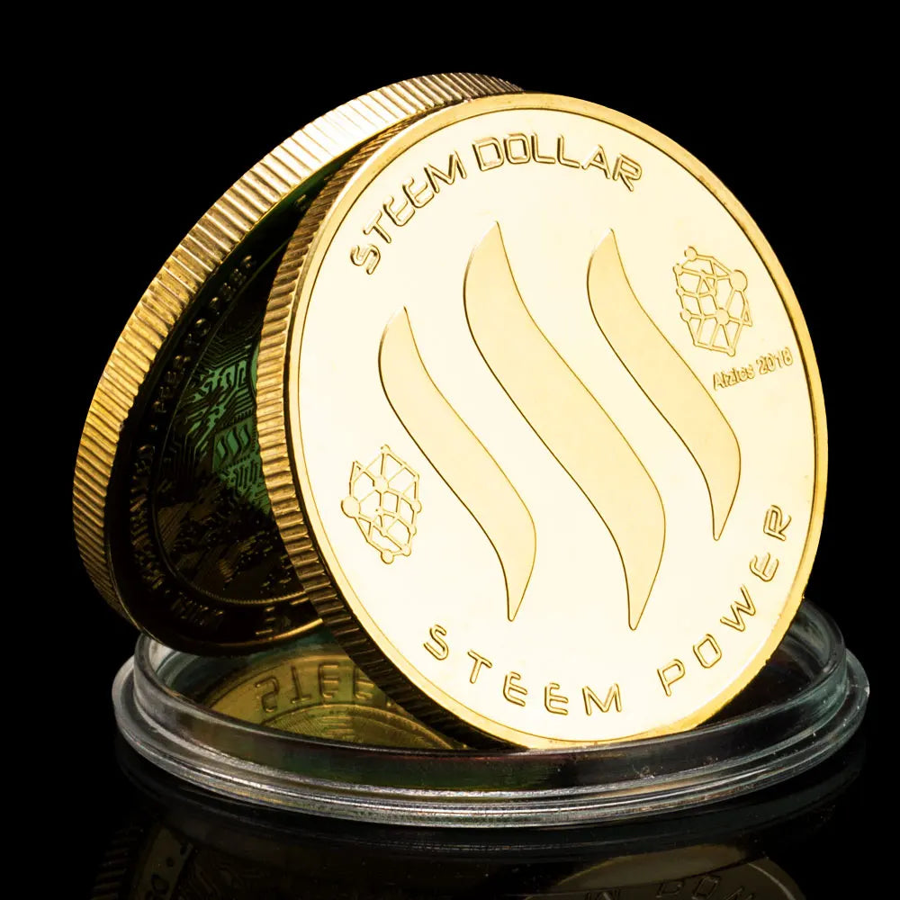 Steem Dollar Physical Crypto Coin Gold Plated Souvenir Coin Steem Powwer Collectible Cryptocurrency Coin Commemorative Coin 1588-Chinese Style Finds™