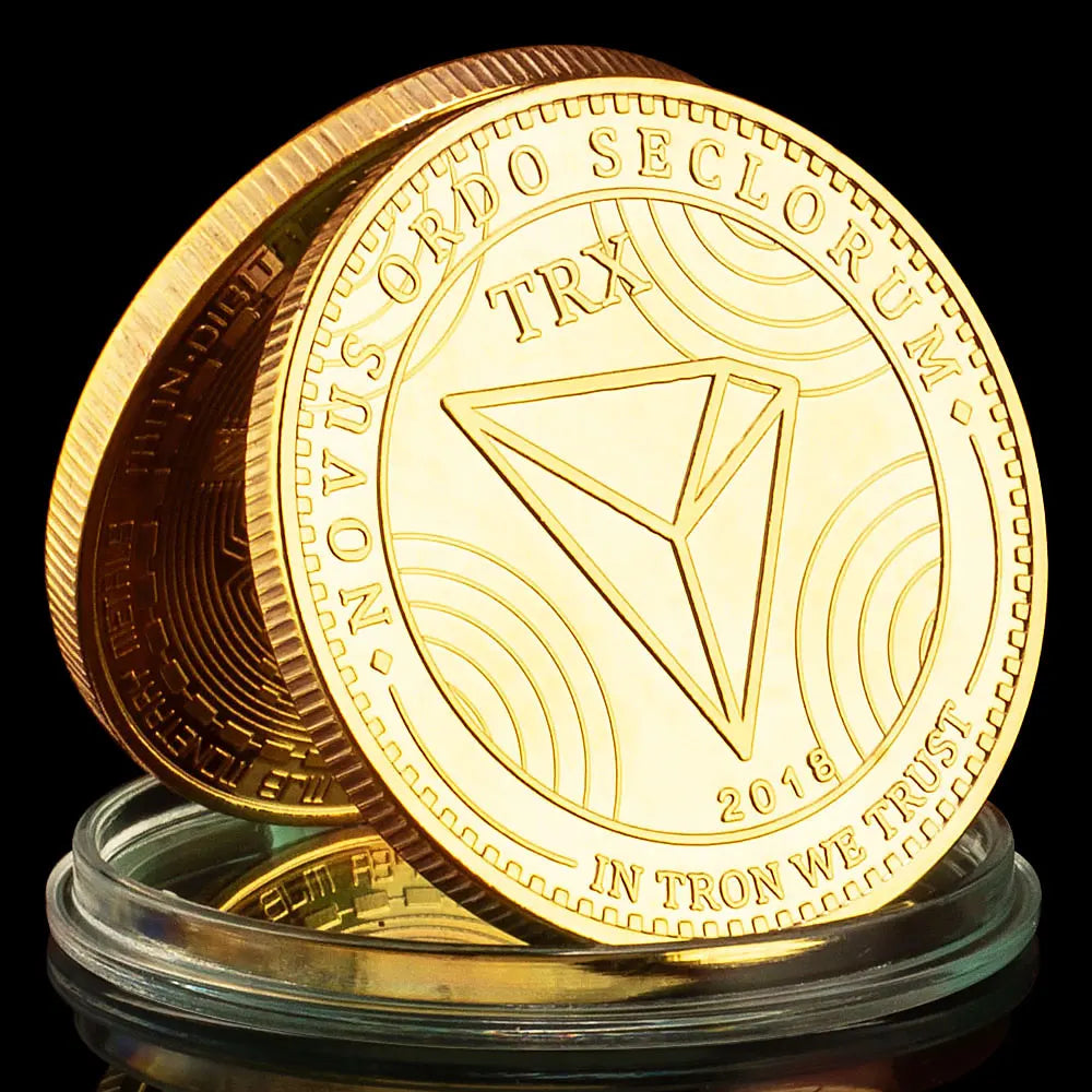 TRX Crypto Coin Physical Cryptocurrency Golden Plated Commemorative Coins Non-currency Souvenirs and Gift Ideas Collections 1401-Chinese Style Finds™