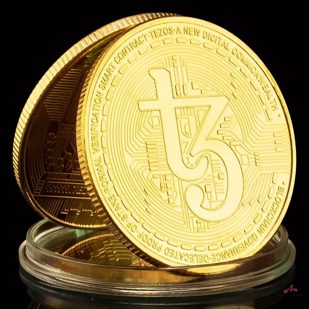 Tezos Crypto Coin Golden Plated XTZ Physical Cryptocurrency Coins Home Decorations Souvenirs and Gift Ideas Commemorative Coin 1251-Chinese Style Finds™