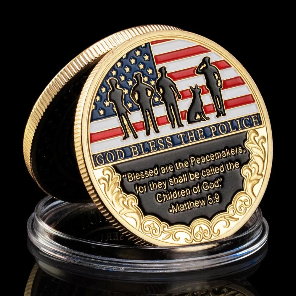 Thank You for Your Service Challenge Coin Prayer God Bless The Police Thin Blue Line Golden Plated Commemorative Coin 1432-Chinese Style Finds™