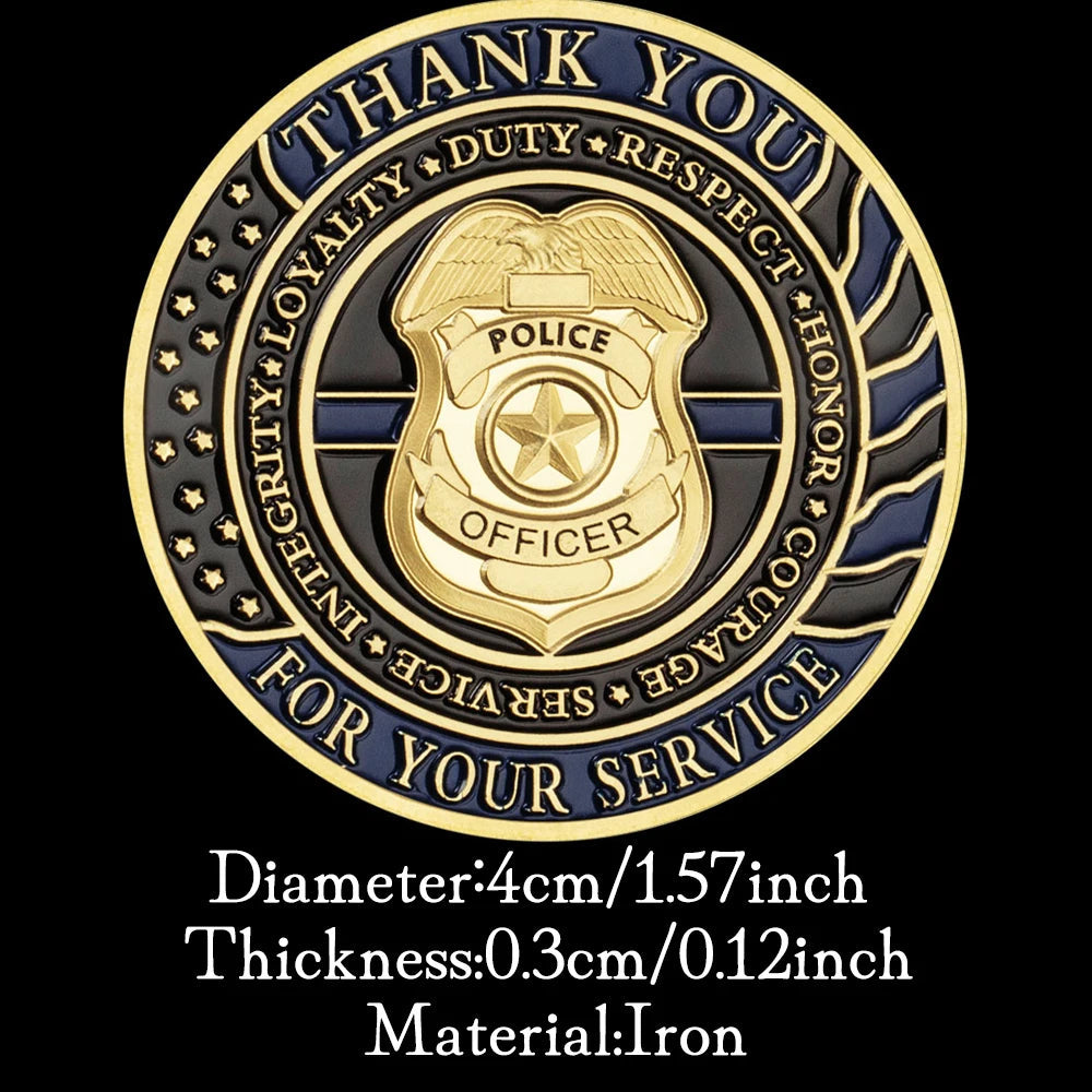 Thank You for Your Service Challenge Coin Prayer God Bless The Police Thin Blue Line Golden Plated Commemorative Coin 1432-Chinese Style Finds™