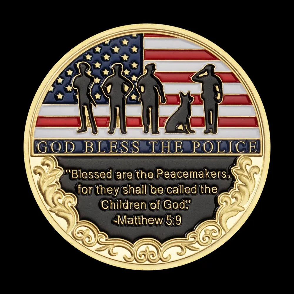 Thank You for Your Service Challenge Coin Prayer God Bless The Police Thin Blue Line Golden Plated Commemorative Coin 1432-Chinese Style Finds™