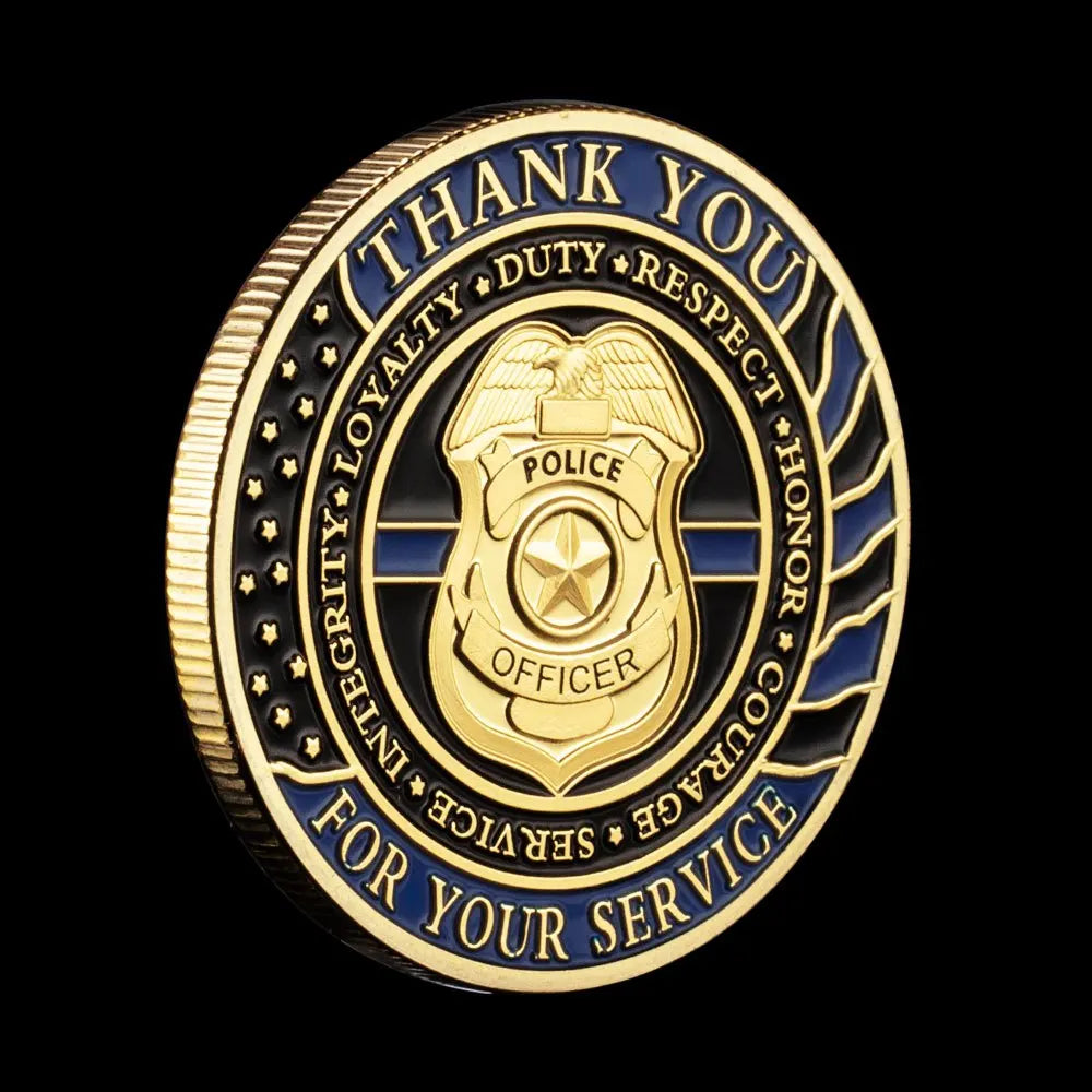 Thank You for Your Service Challenge Coin Prayer God Bless The Police Thin Blue Line Golden Plated Commemorative Coin 1432-Chinese Style Finds™