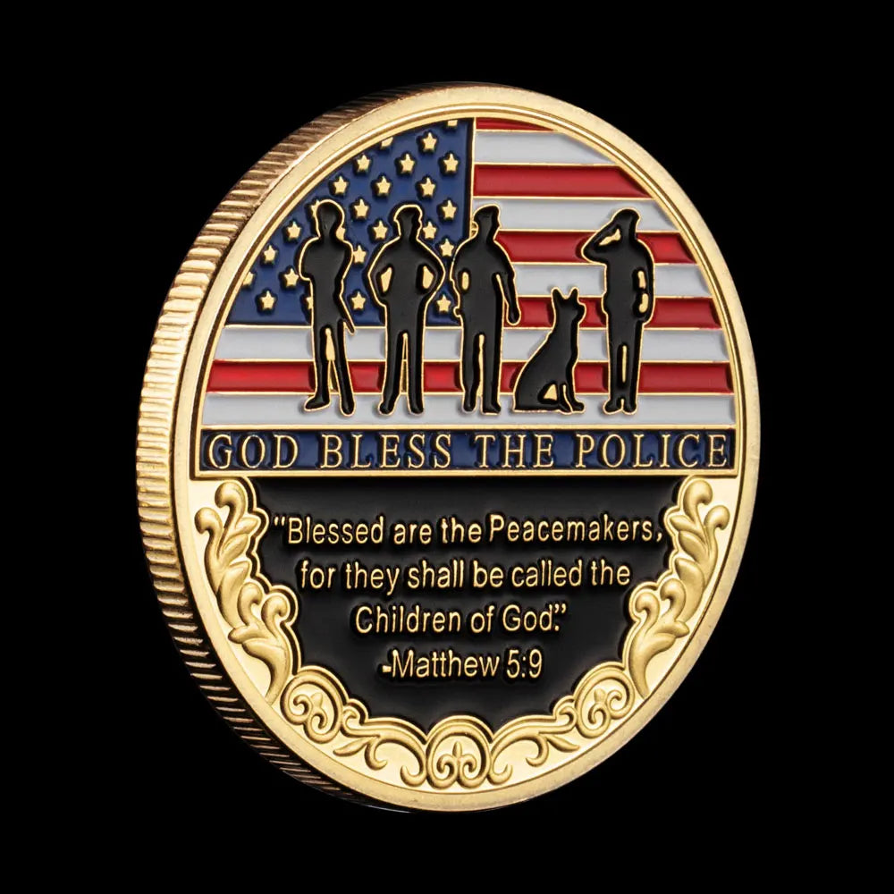 Thank You for Your Service Challenge Coin Prayer God Bless The Police Thin Blue Line Golden Plated Commemorative Coin 1432-Chinese Style Finds™