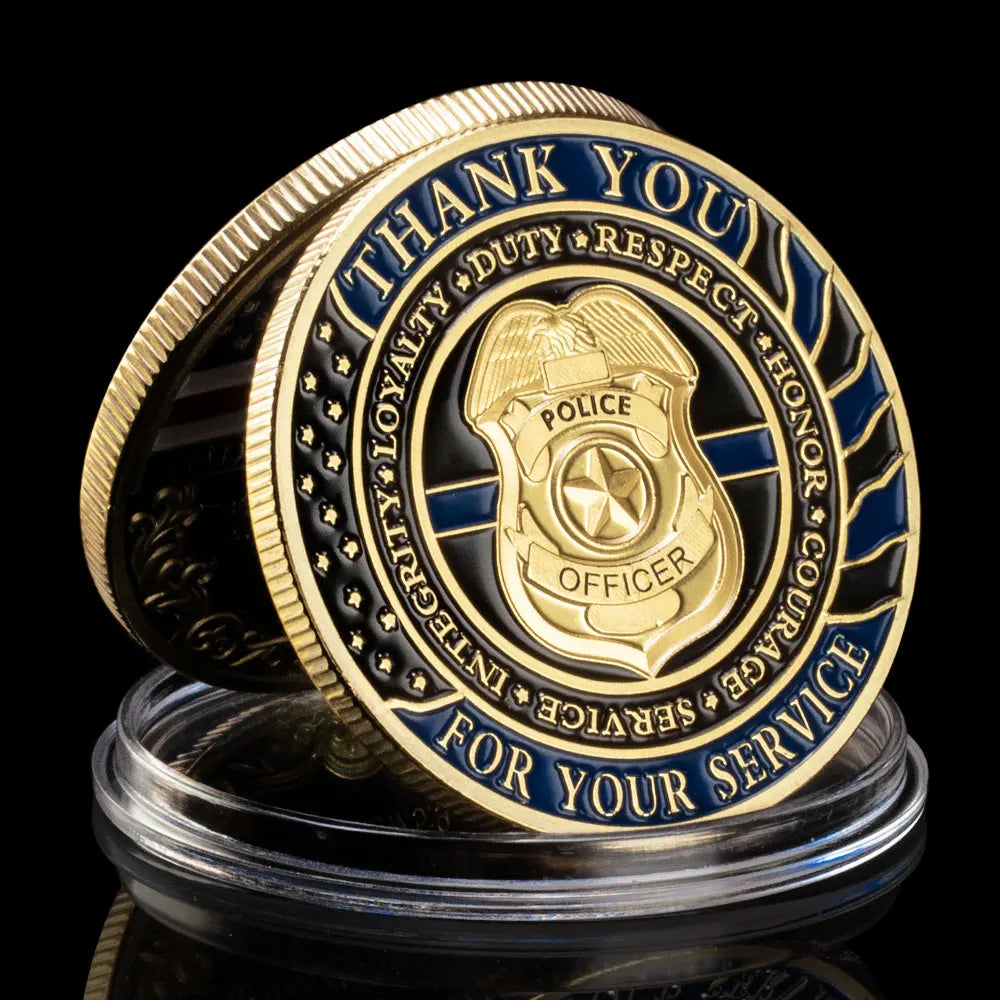 Thank You for Your Service Challenge Coin Prayer God Bless The Police Thin Blue Line Golden Plated Commemorative Coin 1432-Chinese Style Finds™