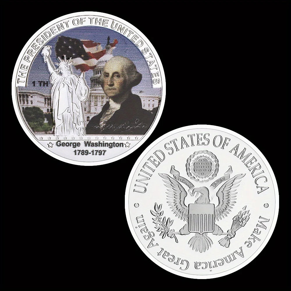 The First President of United States George Washington (1789-1797) Collectible Silvery Plated SouvenirCommemorative Coin 1358-Chinese Style Finds™