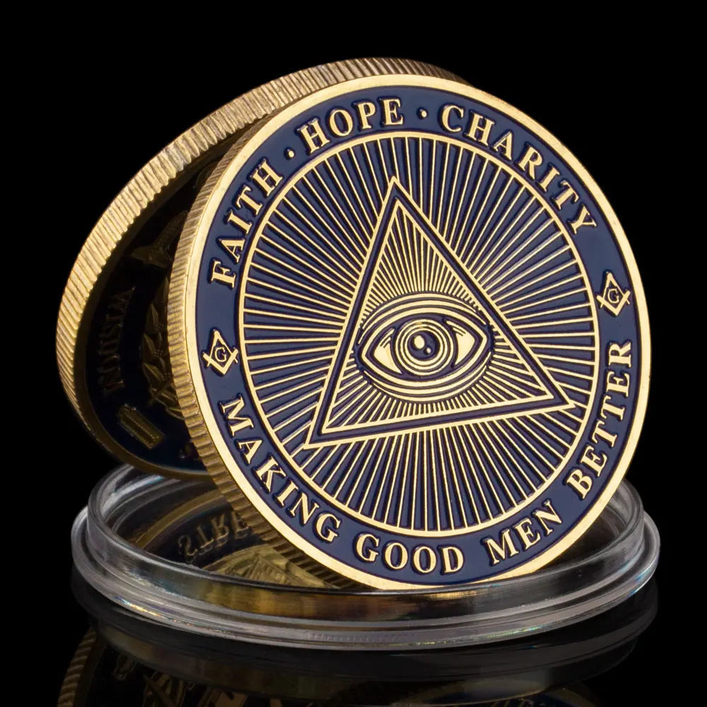 The Free Mason Golden Plated Commemorative Coin Brotherhood A Way of Life Freemason Souvenir Coin All-seeing Eye Challenge Coin 1123-Chinese Style Finds™