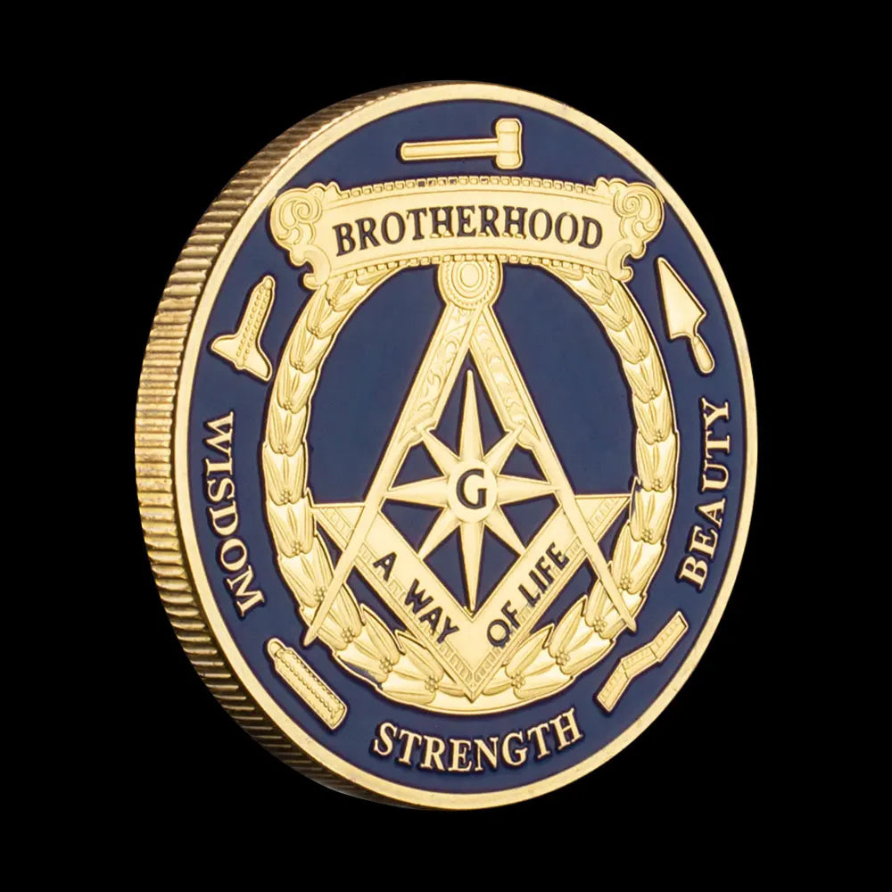 The Free Mason Golden Plated Commemorative Coin Brotherhood A Way of Life Freemason Souvenir Coin All-seeing Eye Challenge Coin 1123-Chinese Style Finds™