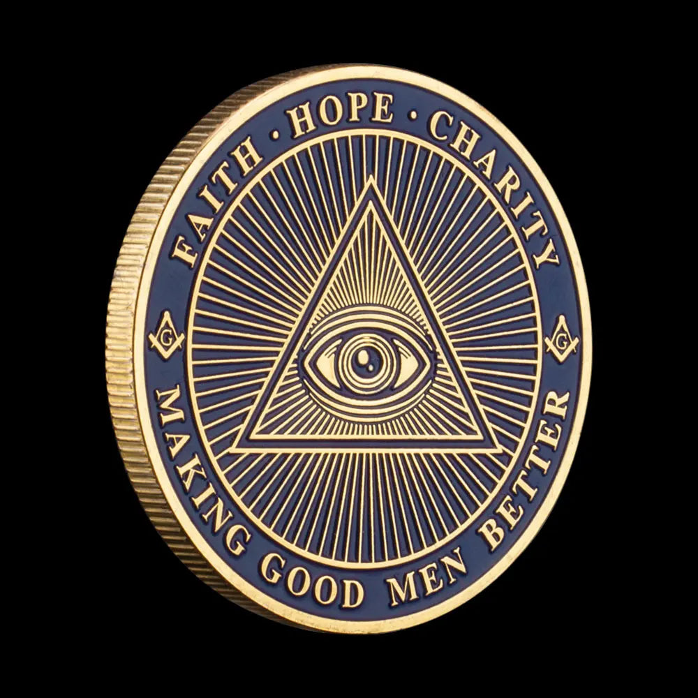 The Free Mason Golden Plated Commemorative Coin Brotherhood A Way of Life Freemason Souvenir Coin All-seeing Eye Challenge Coin 1123-Chinese Style Finds™