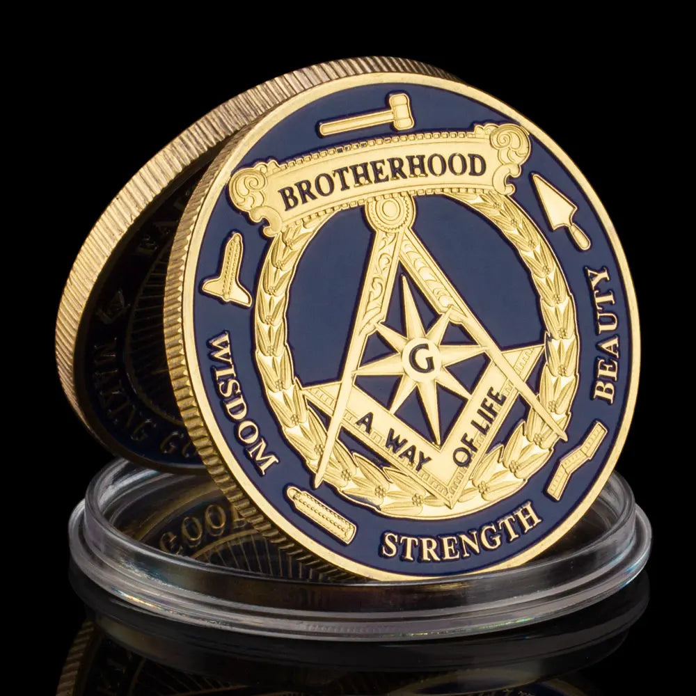 The Free Mason Golden Plated Commemorative Coin Brotherhood A Way of Life Freemason Souvenir Coin All-seeing Eye Challenge Coin 1123-Chinese Style Finds™