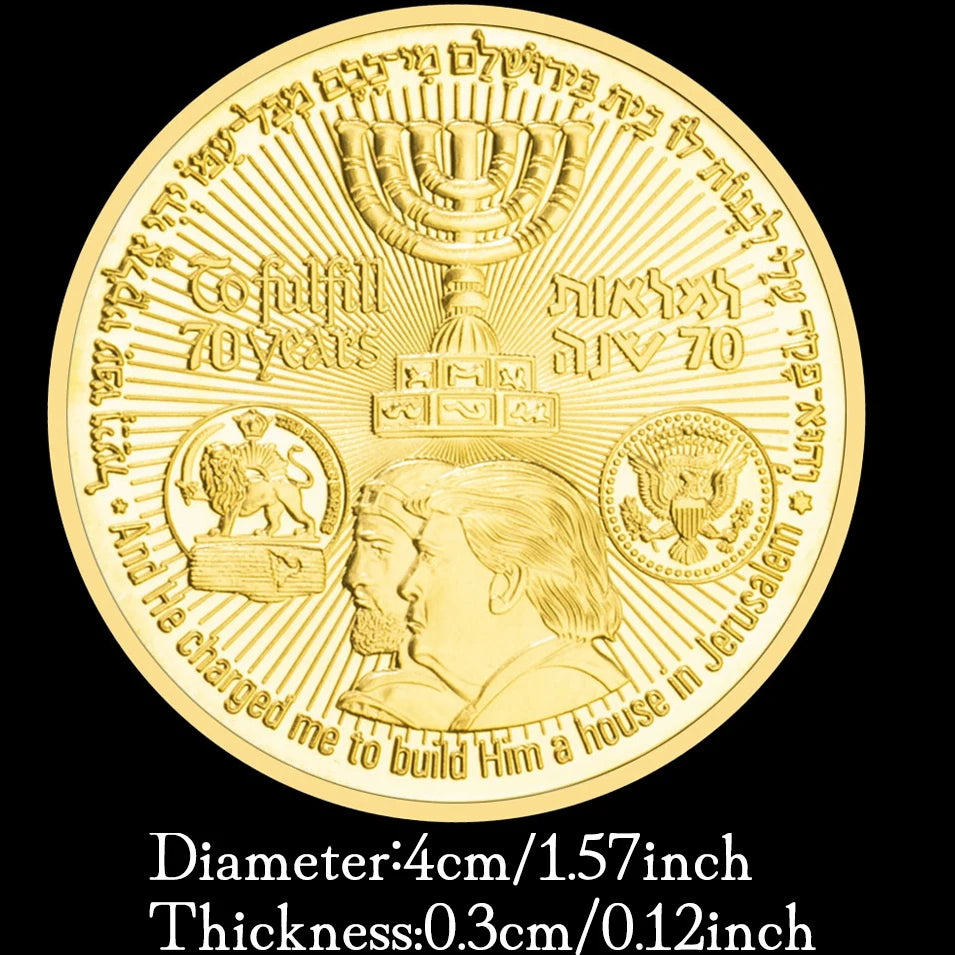 The Temple Coin Donald Trump Golden Plated Souvenir Coin King Cyrus Jewish TempleJerusalemIsrael Non-currency Commemorative Coin 1635-Chinese Style Finds™