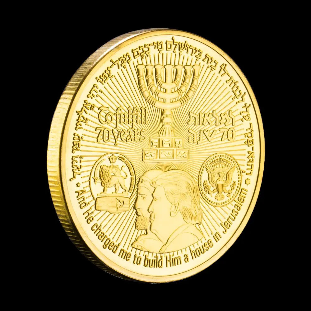 The Temple Coin Donald Trump Golden Plated Souvenir Coin King Cyrus Jewish TempleJerusalemIsrael Non-currency Commemorative Coin 1635-Chinese Style Finds™