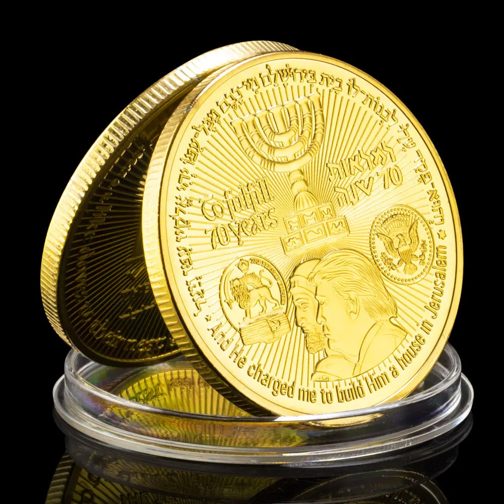 The Temple Coin Donald Trump Golden Plated Souvenir Coin King Cyrus Jewish TempleJerusalemIsrael Non-currency Commemorative Coin 1635-Chinese Style Finds™