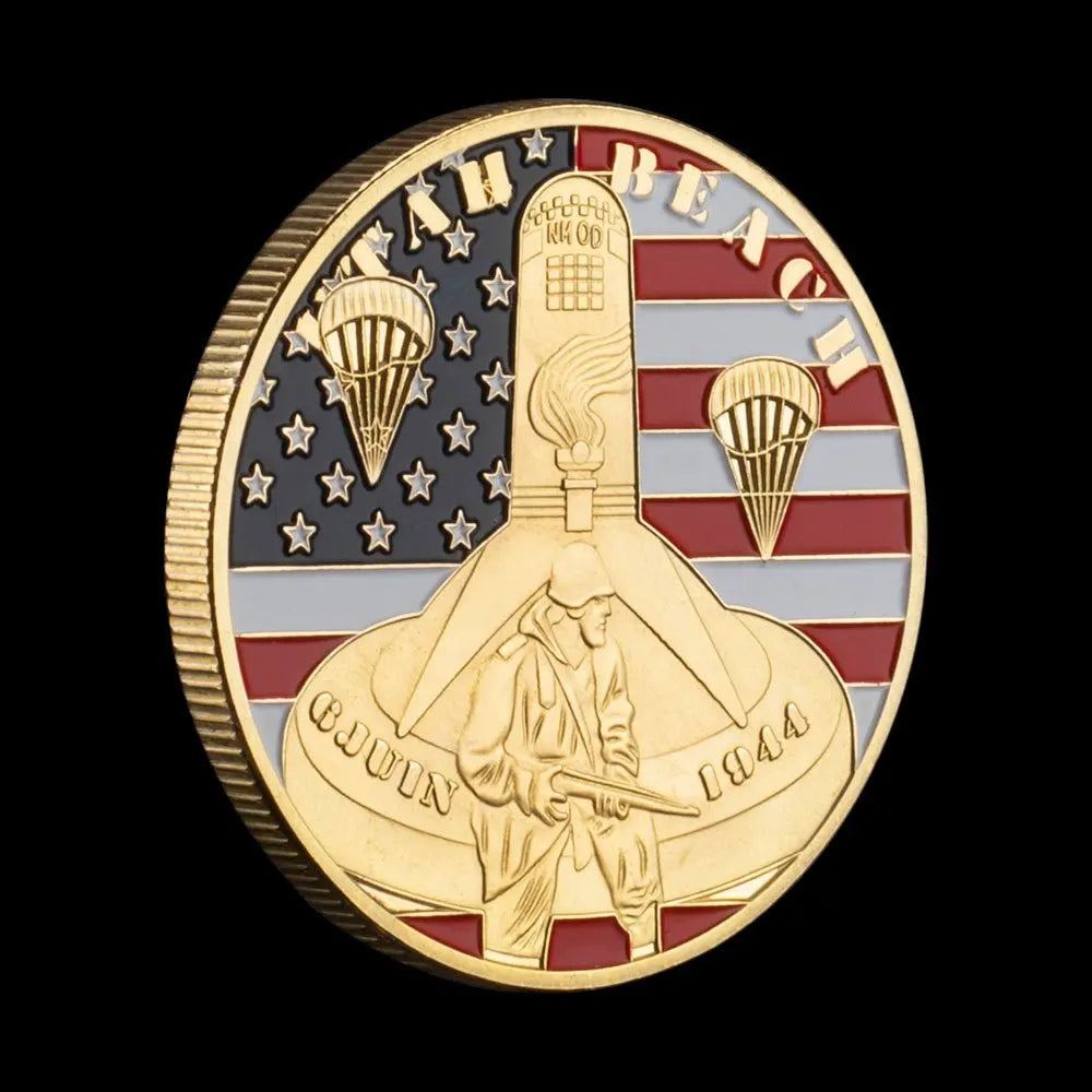 The WW II The Normandy Invasion Souvenir Omaha Beach Commemoirative Coin Operation Overlord Gold Plated Challenge Coin 1088-Chinese Style Finds™