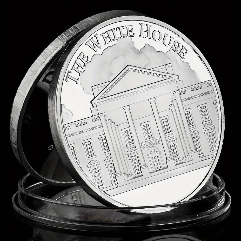 The White House Collectible Silvery Plated Souvenir Coin 45th President of United States Donald Trump Commemorative Coin 1661-Chinese Style Finds™