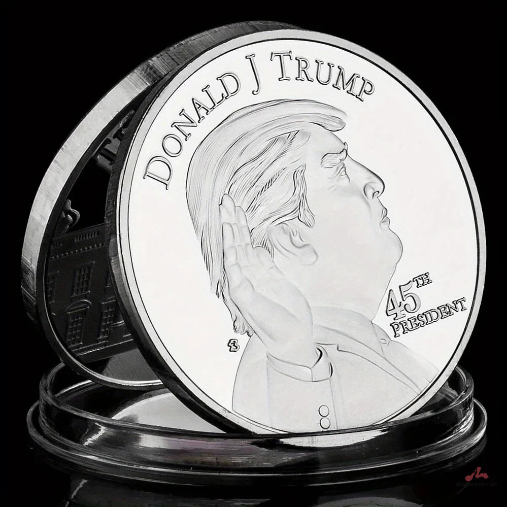 The White House Collectible Silvery Plated Souvenir Coin 45th President of United States Donald Trump Commemorative Coin 1661-Chinese Style Finds™