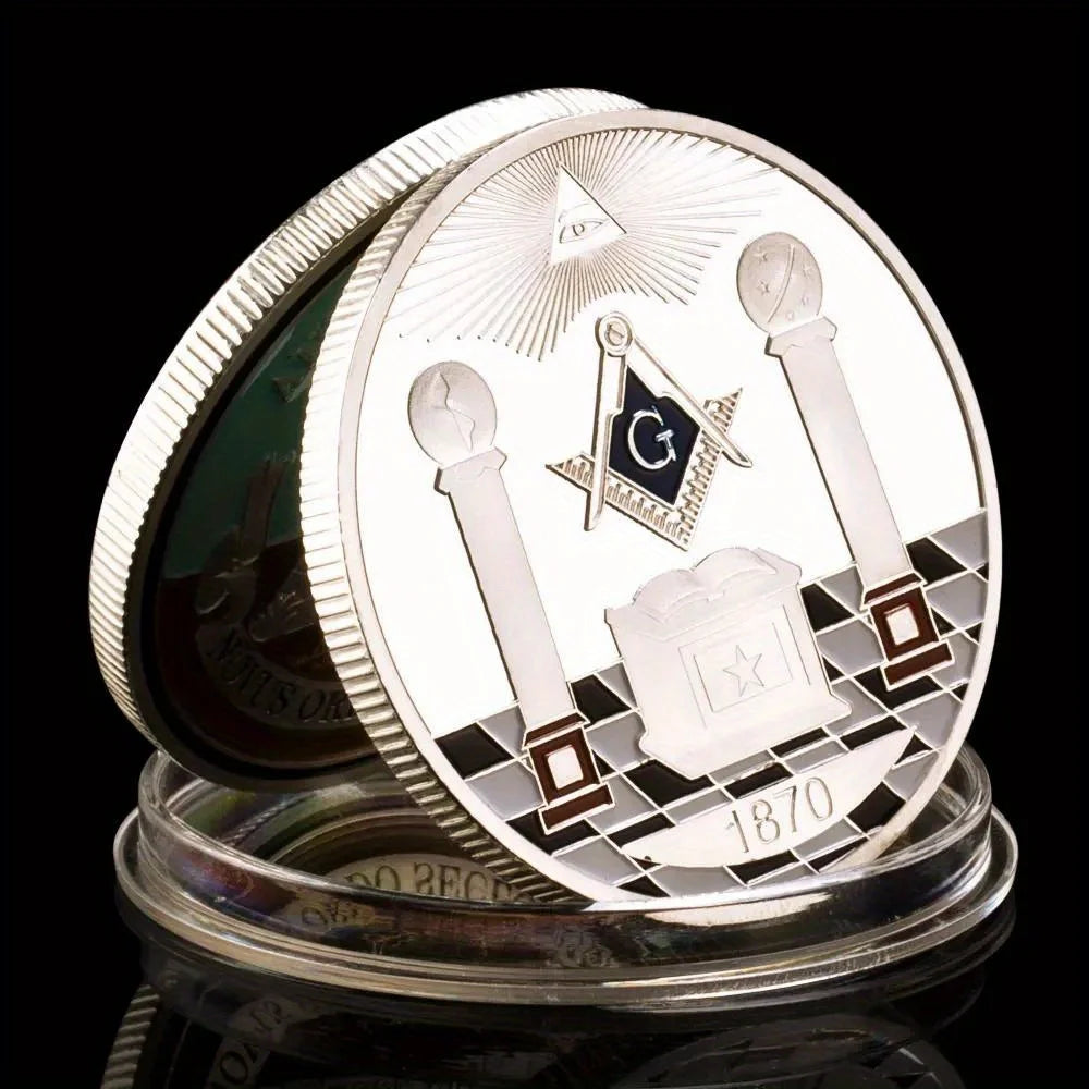 TheFree Mason Souvenir Silvery Plated Coin NOVUS ORDO SECLORUM Collectible Coin Annuit Coeptis Commemorative Coin Challenge Coin 1384-Chinese Style Finds™