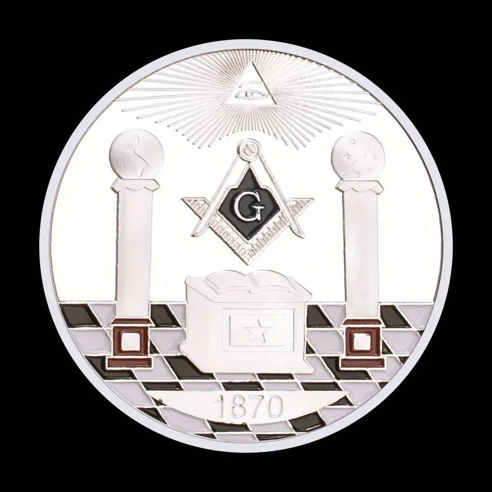 TheFree Mason Souvenir Silvery Plated Coin NOVUS ORDO SECLORUM Collectible Coin Annuit Coeptis Commemorative Coin Challenge Coin 1384-Chinese Style Finds™