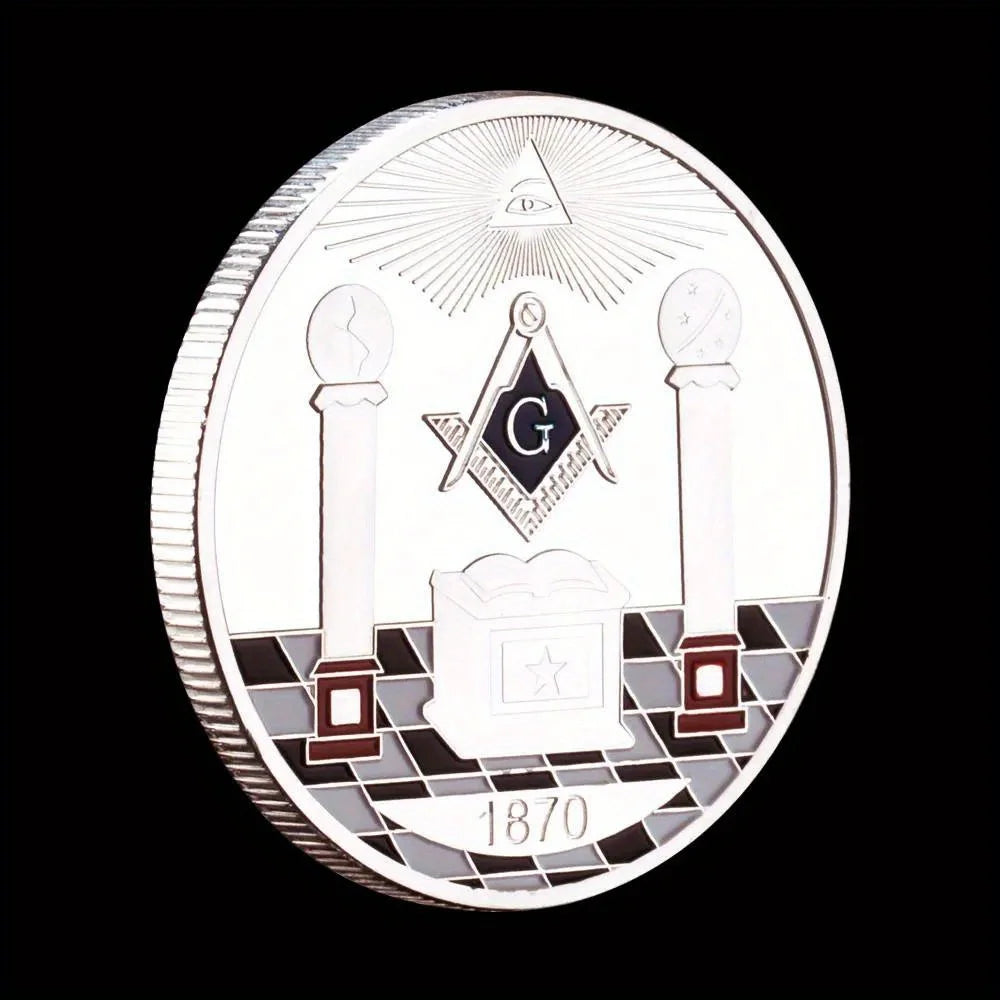 TheFree Mason Souvenir Silvery Plated Coin NOVUS ORDO SECLORUM Collectible Coin Annuit Coeptis Commemorative Coin Challenge Coin 1384-Chinese Style Finds™