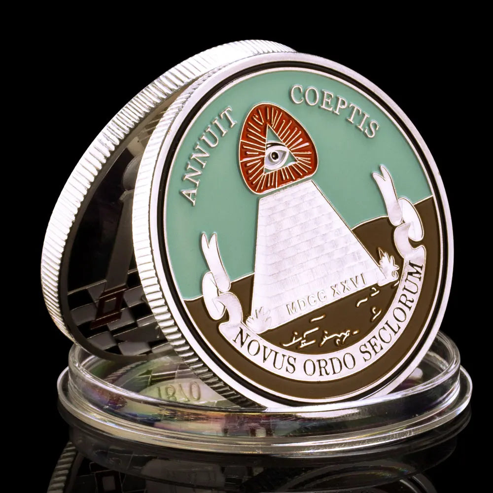 TheFree Mason Souvenir Silvery Plated Coin NOVUS ORDO SECLORUM Collectible Coin Annuit Coeptis Commemorative Coin Challenge Coin 1384-Chinese Style Finds™