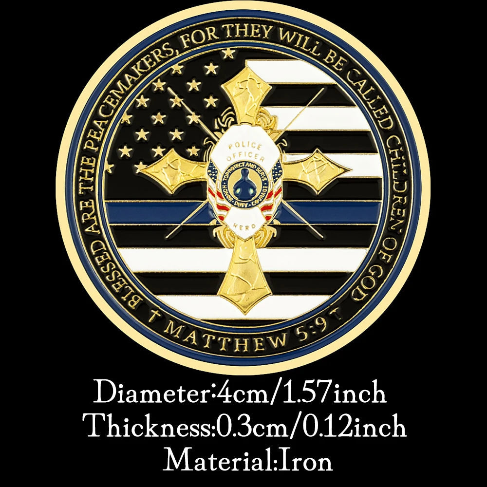 Thin Blue Line Police Souvenir Coin Police Officer's Prayer Peacemaker Coin US Flag Golden Plated Commemorative Challenge Coin 1117-Chinese Style Finds™