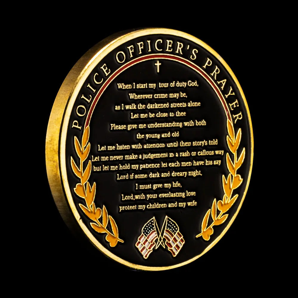 Thin Blue Line Police Souvenir Coin Police Officer's Prayer Peacemaker Coin US Flag Golden Plated Commemorative Challenge Coin 1117-Chinese Style Finds™