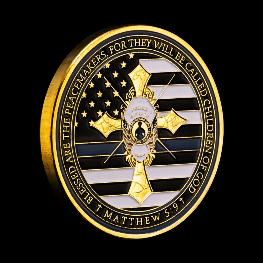 Thin Blue Line Police Souvenir Coin Police Officer's Prayer Peacemaker Coin US Flag Golden Plated Commemorative Challenge Coin 1117-Chinese Style Finds™