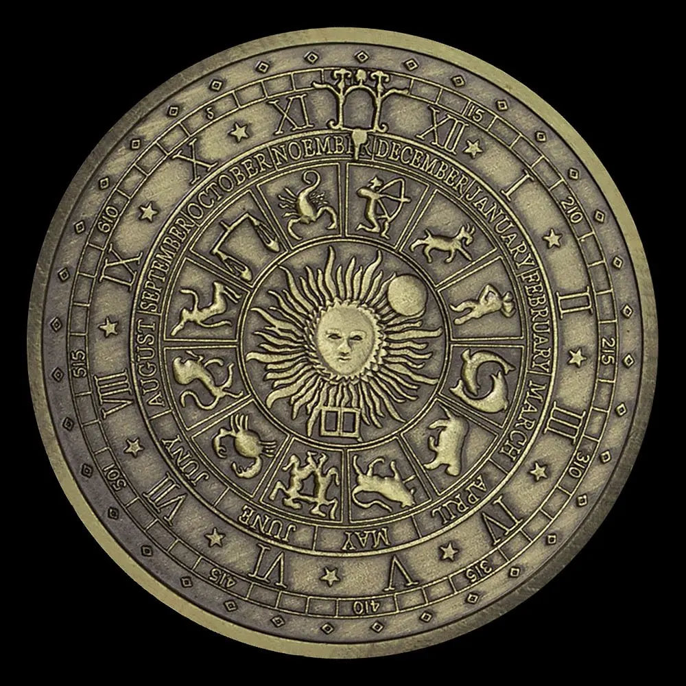 Twelve Constellation Sun Moon Lucky Coin Bronze Gold Plated Commemorative Coin Home Decorations Collections 1174-Chinese Style Finds™