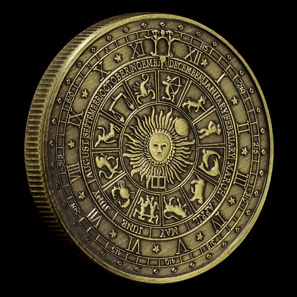 Twelve Constellation Sun Moon Lucky Coin Bronze Gold Plated Commemorative Coin Home Decorations Collections 1174-Chinese Style Finds™