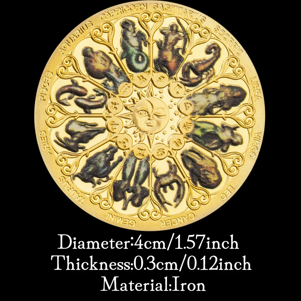 Twelve Constellations Souvenirs and Gift Ideas Golden Plated Lucky Coins Collectible Commemorative Coin 1691-Chinese Style Finds™