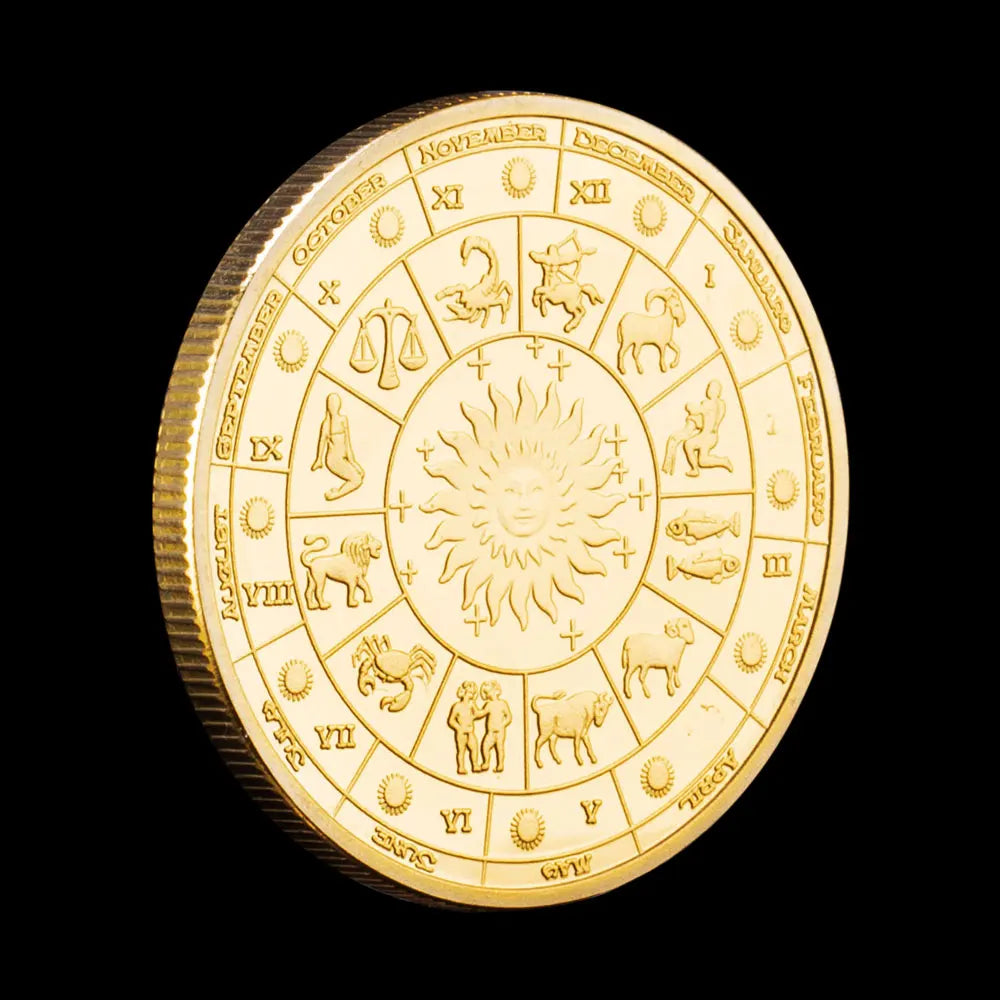 Twelve Constellations Souvenirs and Gift Ideas Golden Plated Lucky Coins Collectible Commemorative Coin 1691-Chinese Style Finds™