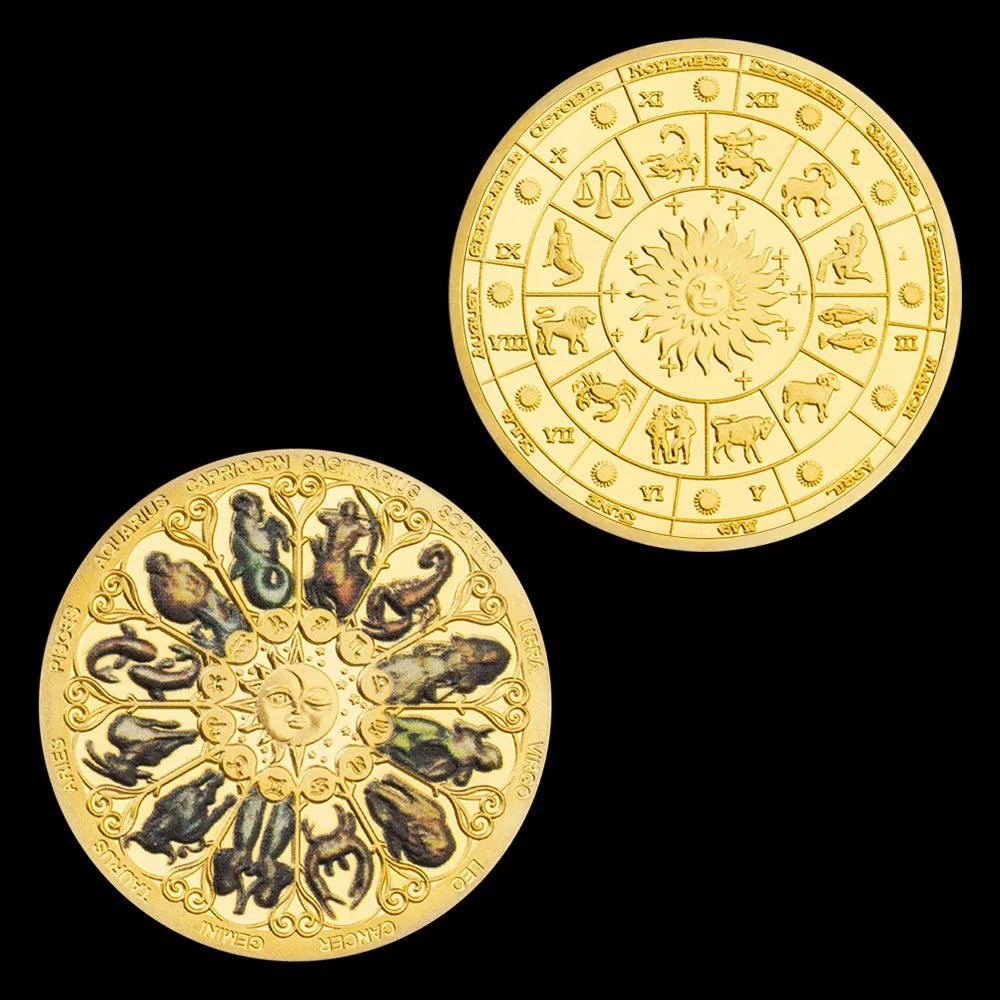 Twelve Constellations Souvenirs and Gift Ideas Golden Plated Lucky Coins Collectible Commemorative Coin 1691-Chinese Style Finds™