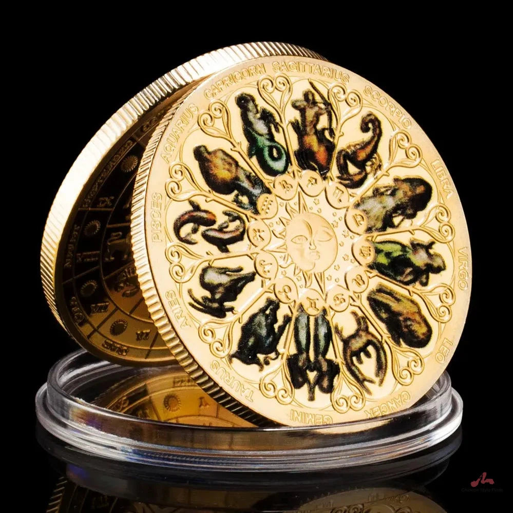 Twelve Constellations Souvenirs and Gift Ideas Golden Plated Lucky Coins Collectible Commemorative Coin 1691-Chinese Style Finds™