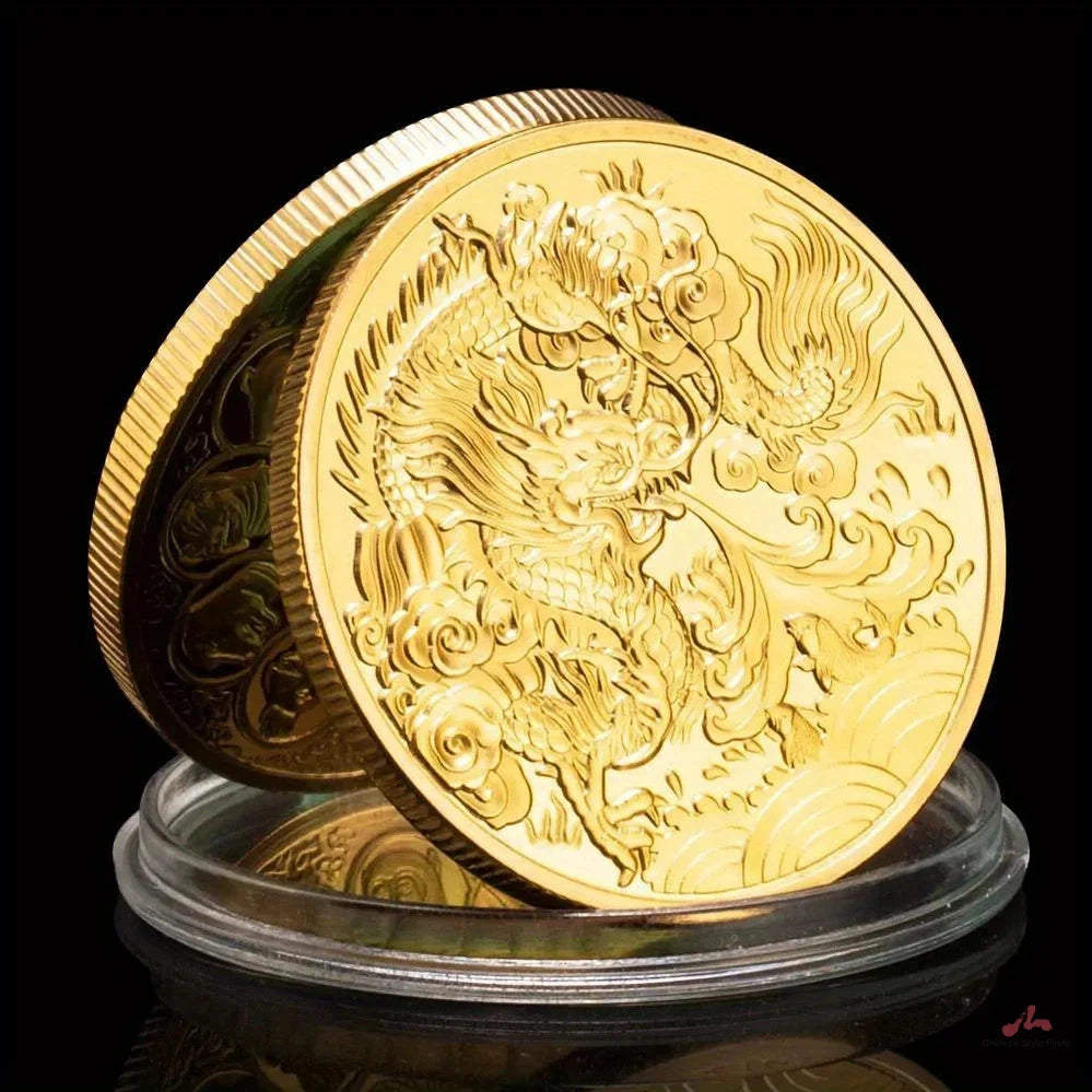 Twelve Zodiac Chinese Dragon Decorations Golden Plated Souvenirs and Gift Ideas Tai Chi Lucky Coins Commemorative Coin 1619-Chinese Style Finds™