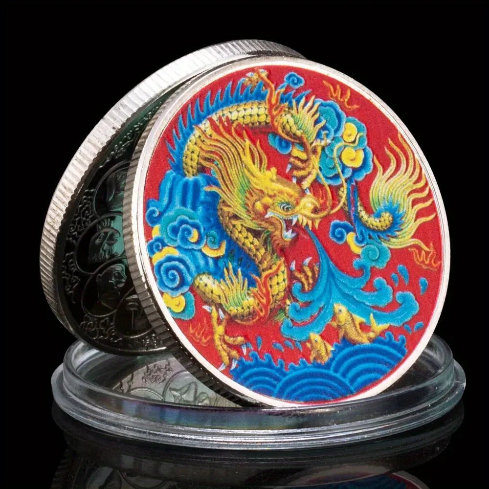 Twelve Zodiac Chinese Dragon Decorations Golden Plated Souvenirs and Gift Ideas Tai Chi Lucky Coins Commemorative Coin Room Decor 1245-Chinese Style Finds™