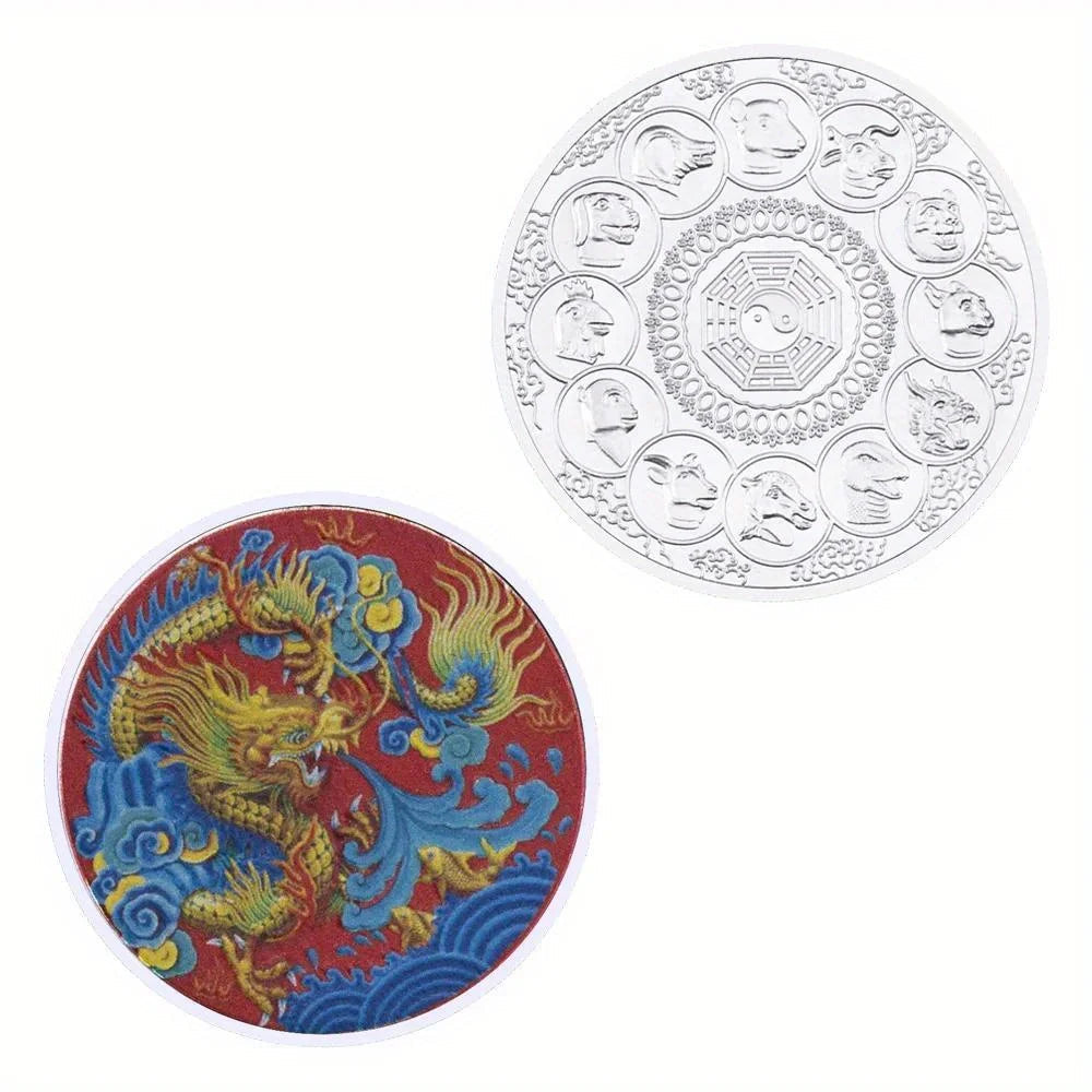 Twelve Zodiac Chinese Dragon Decorations Golden Plated Souvenirs and Gift Ideas Tai Chi Lucky Coins Commemorative Coin Room Decor 1245-Chinese Style Finds™