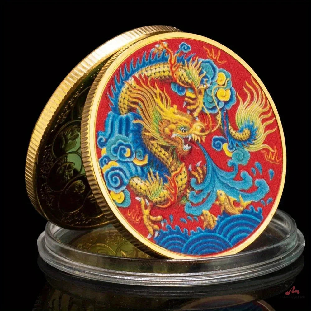 Twelve Zodiac Chinese Dragon Decorations Golden Plated Souvenirs and Gift Ideas Tai Chi Lucky Coins Commemorative Coin Room Decor 1245-Chinese Style Finds™