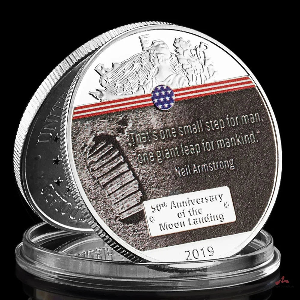 US 50th Anniversary of The Moon Landing 2019 Commemorative Coin Colorful Collectible Gift Apollo 11 Silver Plated Coin 1192-Chinese Style Finds™