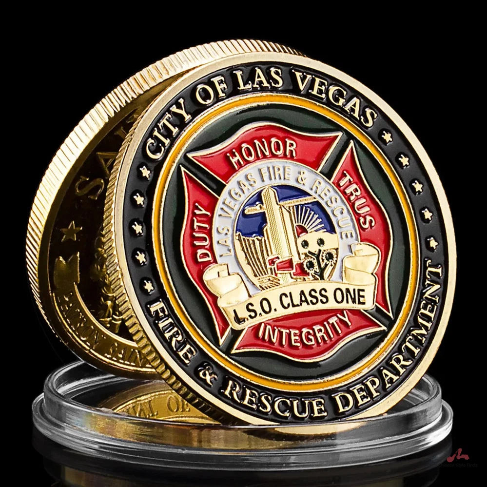 US City of Las Vegas Fire&Rescue Department Gold Plated Coin Patron Saint of Firefighters Commemorative Coin 1200-Chinese Style Finds™