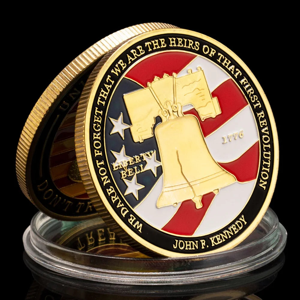 US Gadsden Flag Challenge Coin Gold Plated Coin United We Stand Liberty Bell Pattern Collectible Commemorative Coin 1169-Chinese Style Finds™