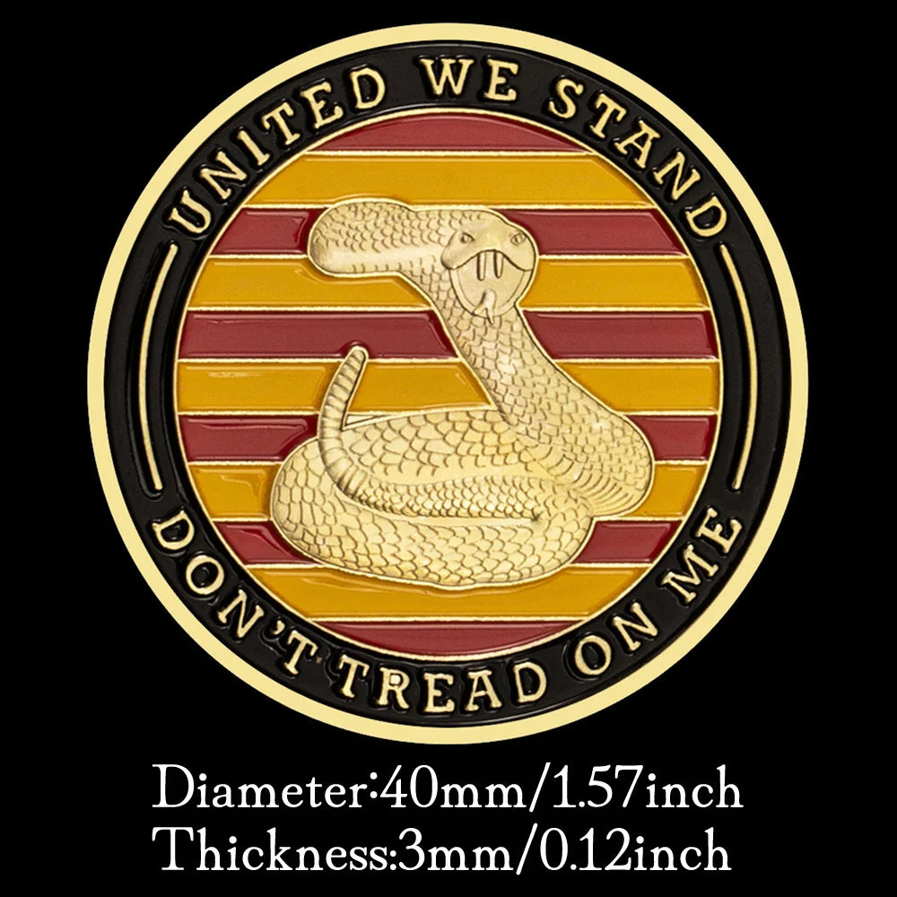 US Gadsden Flag Challenge Coin Gold Plated Coin United We Stand Liberty Bell Pattern Collectible Commemorative Coin 1169-Chinese Style Finds™