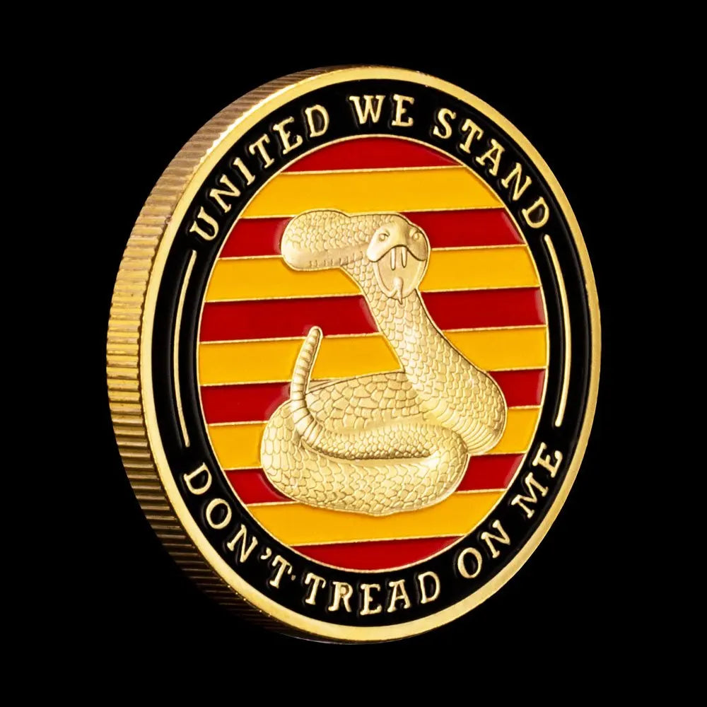 US Gadsden Flag Challenge Coin Gold Plated Coin United We Stand Liberty Bell Pattern Collectible Commemorative Coin 1169-Chinese Style Finds™