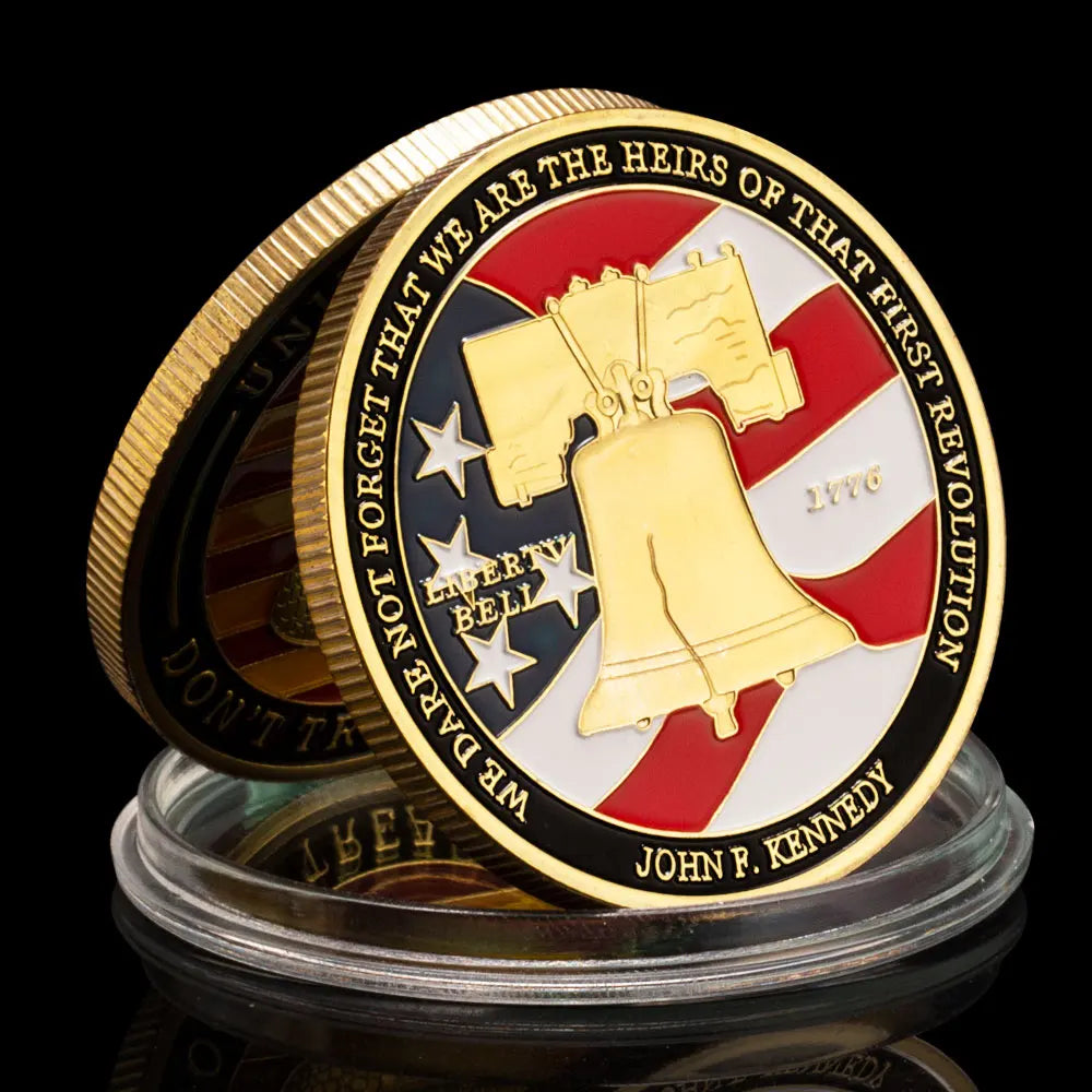 US Gadsden Flag Challenge Coin Gold Plated Coin United We Stand Liberty Bell Pattern Collectible Commemorative Coin 1169-Chinese Style Finds™