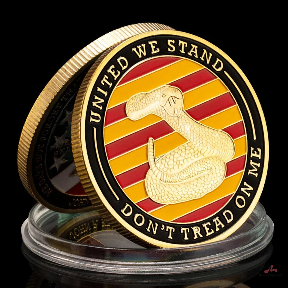 US Gadsden Flag Challenge Coin Gold Plated Coin United We Stand Liberty Bell Pattern Collectible Commemorative Coin 1169-Chinese Style Finds™