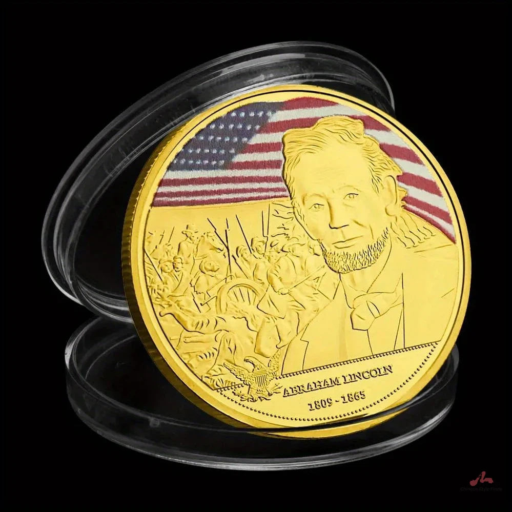 US President Abraham Lincoln Souvenirs and Gift Ideas golden Plated US Coin Challenge Coin Collectible President Commemorative Coins 1291-Chinese Style Finds™