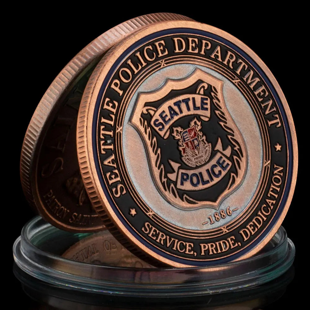 US Seattle Police Department Souvenir Bronze Plated Coin Patron Saint of Law Enforcement ST.Micheal Challenge Coin 1164-Chinese Style Finds™