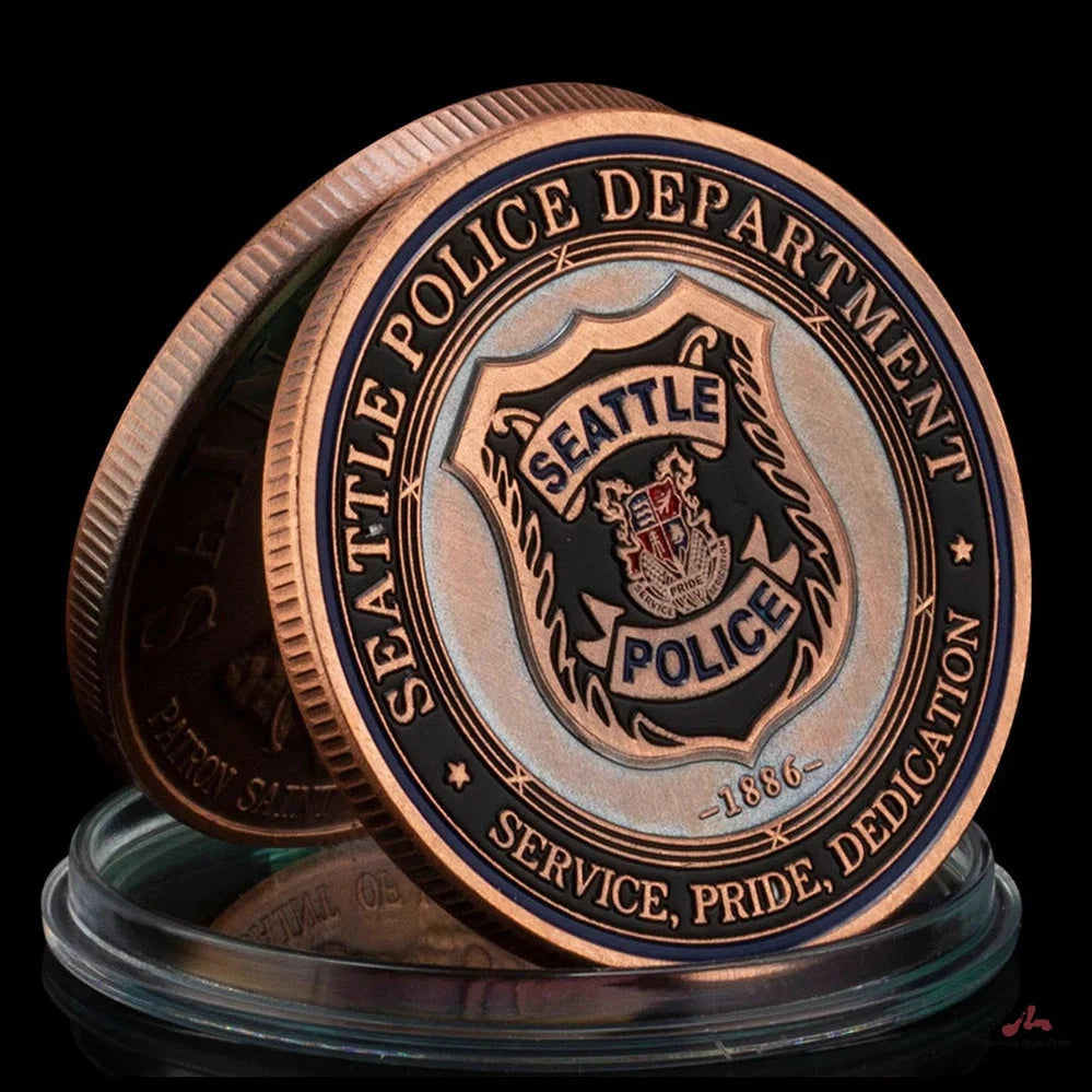 US Seattle Police Department Souvenir Bronze Plated Coin Patron Saint of Law Enforcement ST.Micheal Challenge Coin 1164-Chinese Style Finds™