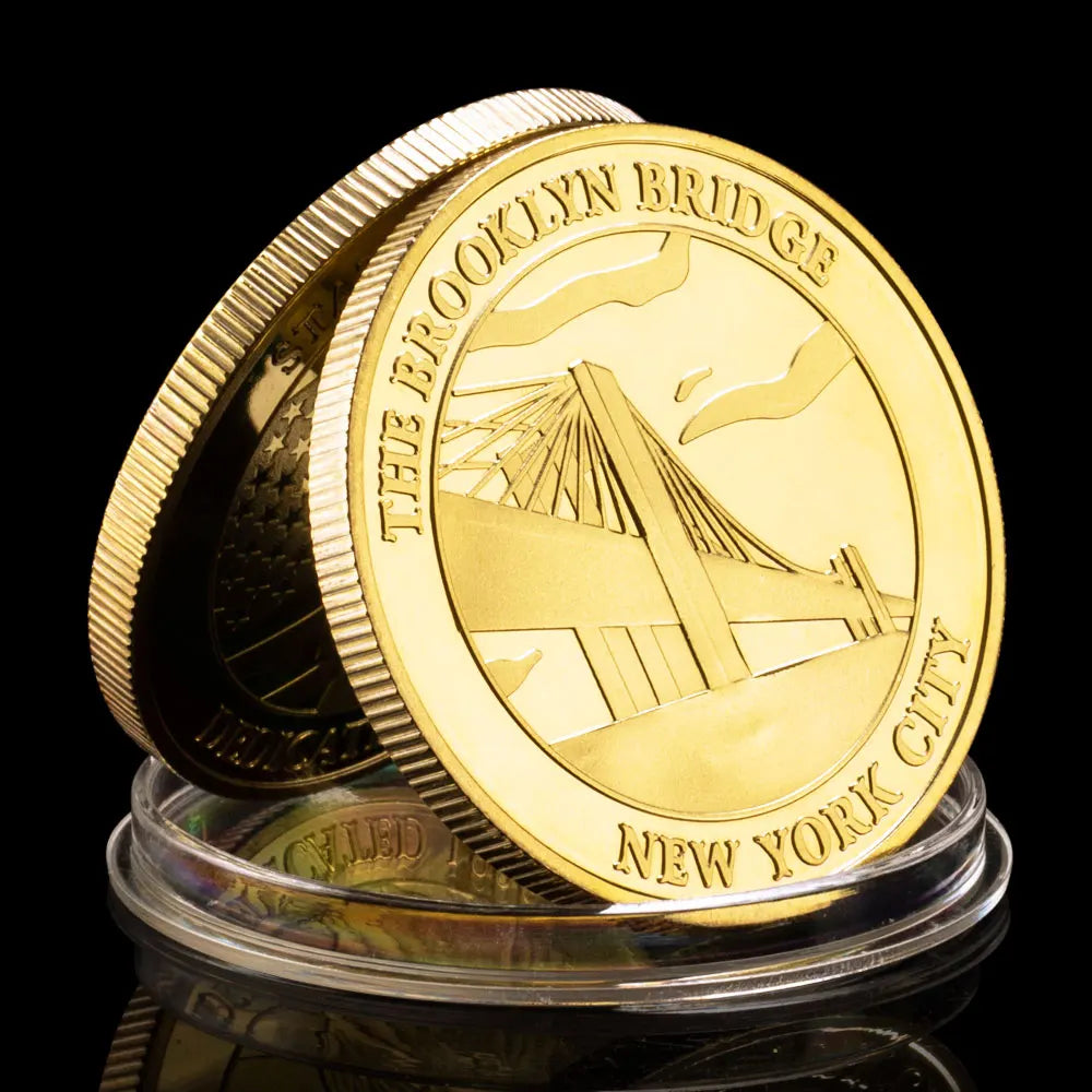 US Statue of Liberty Souvenir New York City The Brooklyn Bridge Pattern Golden Commemorative Coin Collectibles Liberty Coin 1689-Chinese Style Finds™